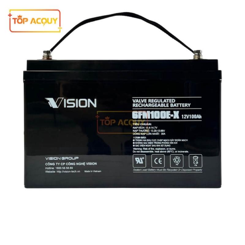 Hinh anh mo ta viec kiem tra tinh trang ben ngoai va dien ap cua binh ac quy 12V 100Ah truoc khi sac